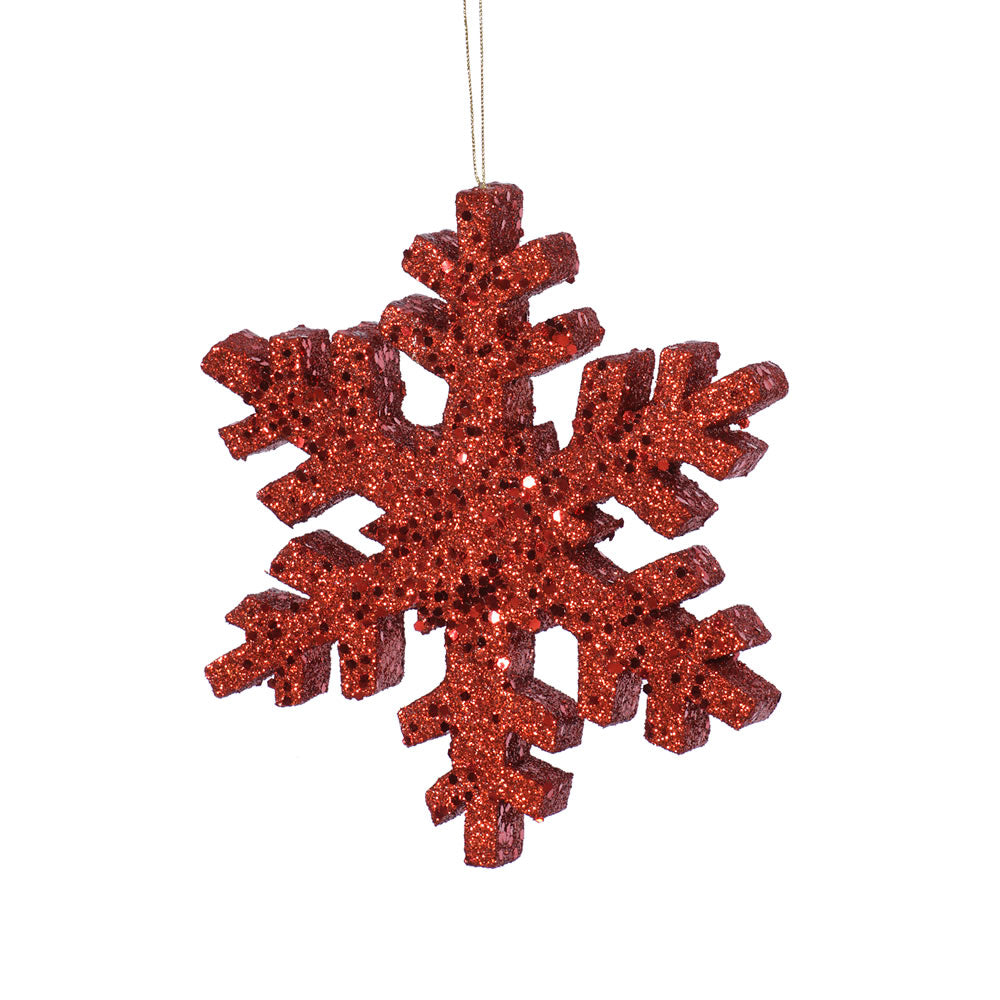8" Red Outdoor Glitter Snowflake Ornament