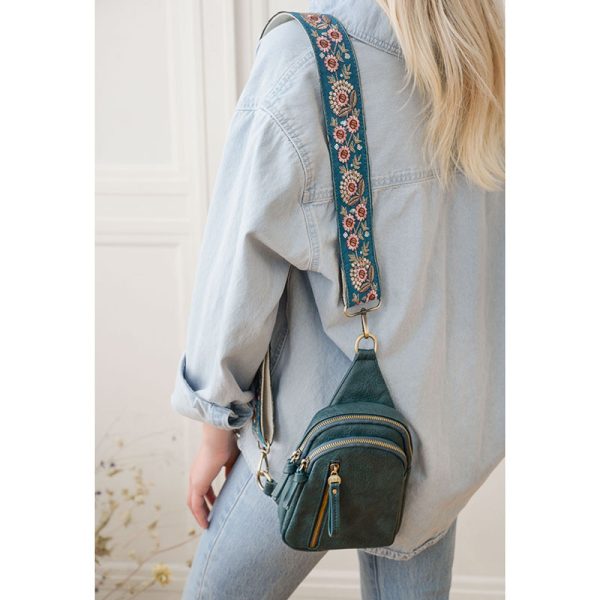 2" Teal Ornate Floral + Sequin Emb Guitar Strap