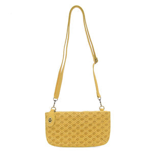 Yellow Lattice Woven Mini Crossbody Wristlet Clutch