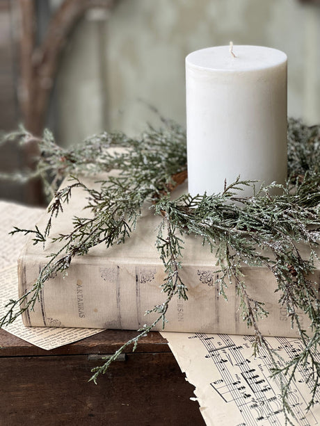 6" Weeping Cedar Candle Ring | Snow