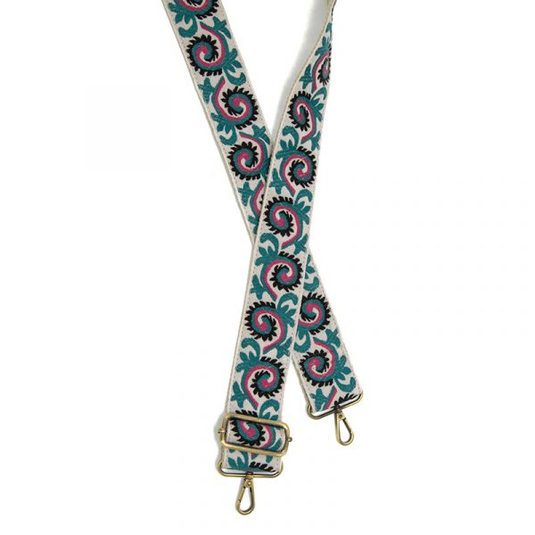 2" Turq Abstract Vines Emb Guitar Strap