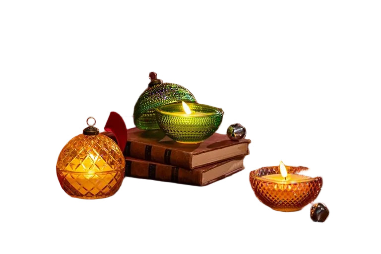 Shades of Emerald LED Table Decor Glass Ornament Flickering Flame