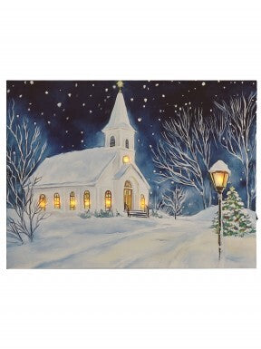 24x18" LED/Battery/Timer Church W/Lantern Canvas