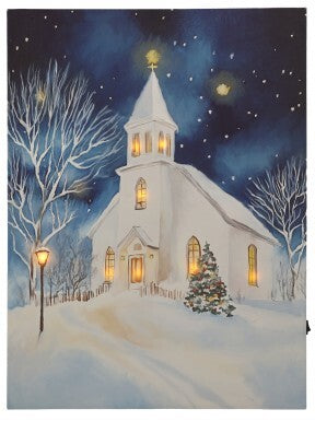 24x18"LED/Battery/Timer Church On Hill Canvas