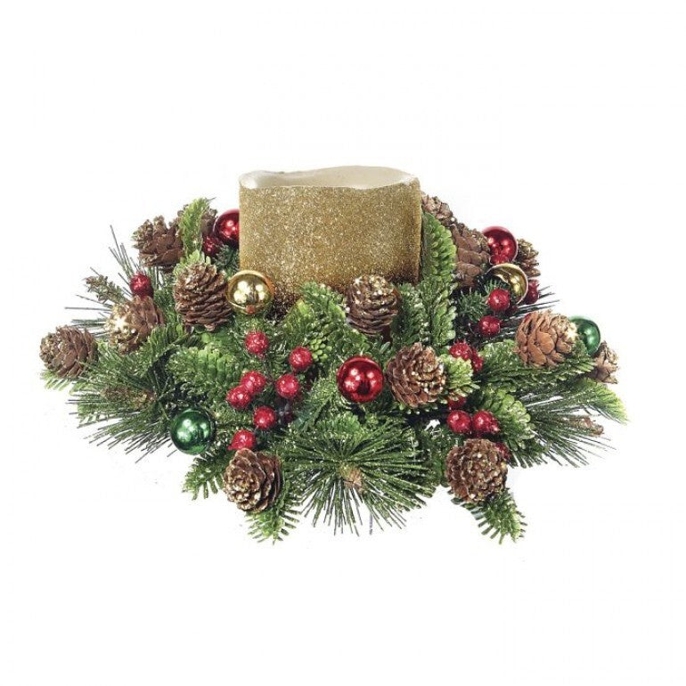 4" Pine + Glitter Berry Candle Ring