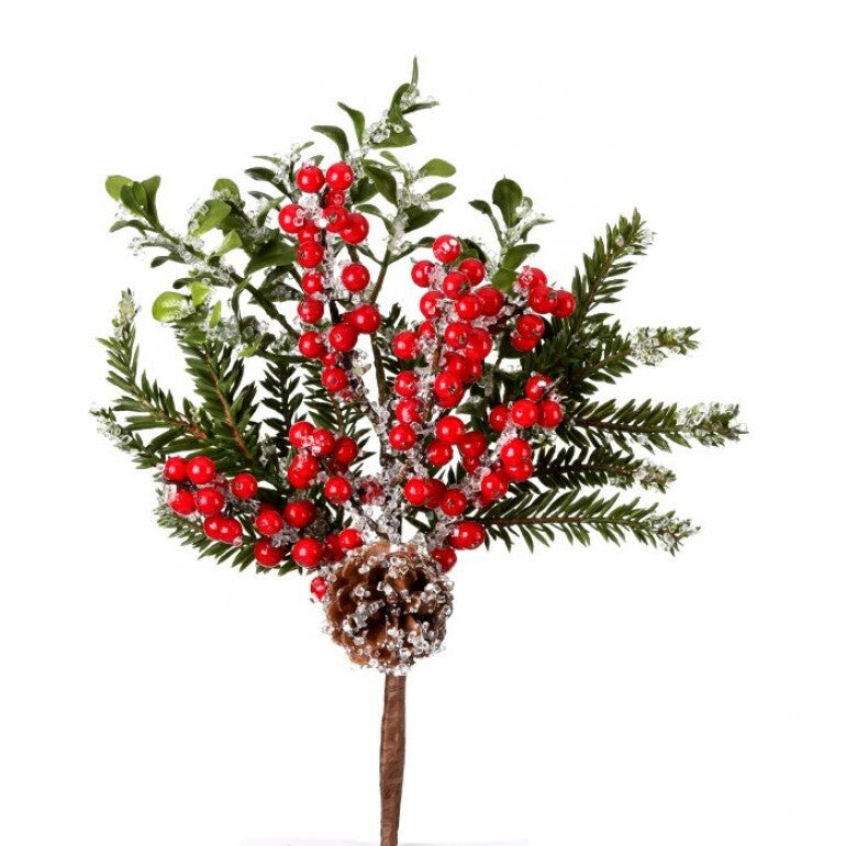 14" Iced Berry Boxwood  + Fir Pick