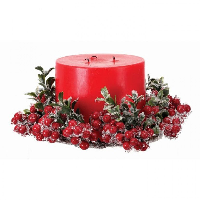 Iced Wp Berry Boxwood Candle Ring 10"Od