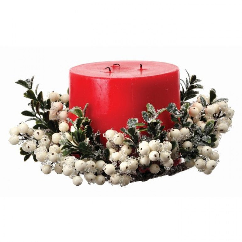 Iced Wp Berry Boxwood Candle Ring 10"Od