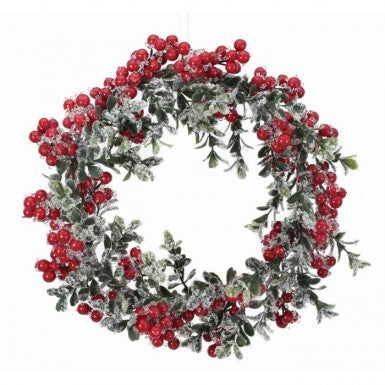 Iced Wp Berry Boxwood Candle Ring 12"Od