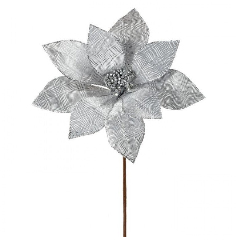 24" Metallic Mirror Fabric Poinsettia Stem"