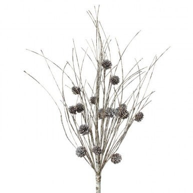 24" Frost Birch Wrapped Twig W/Cones Spray