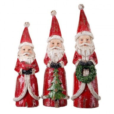 8.5"-10" Wood Carved Santa Set