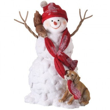 12" Resin Frosted Snowman W/Dog & Squirrel"