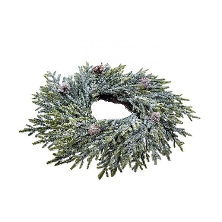 12" Frosted Mini Fir + Cones Candle Ring