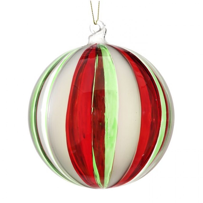 5" Glass Stripe Clear Ball Ornament