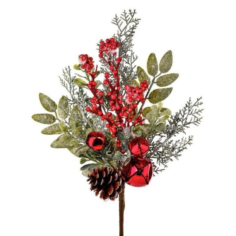 15" Frosted Jingle Bell Berry Pine Cone Spray