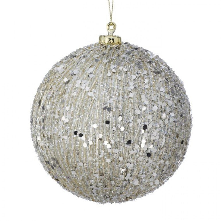 5" Beaded Metallic Ridged Ball Ornament