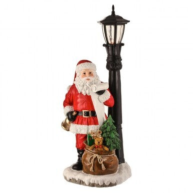 35"LED Battery/Timer Resin Santa W/Lamppost / Sack