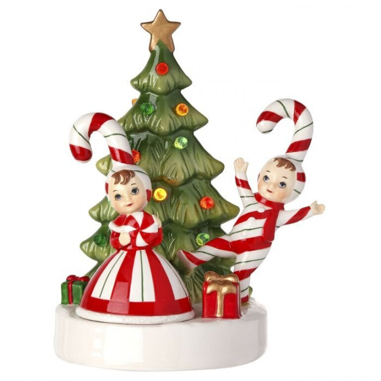 6.5" LED Porcelain Candy Cane Tree with Kids