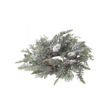 14" Snowy Pine /Cedar Candle Ring 4"Id