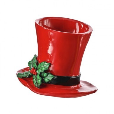 7.5" Resin Top Hat Planter W/Holly