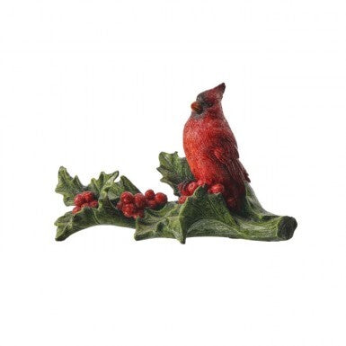 8" Resin Cardinal Holly Branch