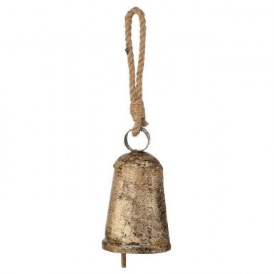 5"Burnt Iron Antique Bell W/Rope Tie