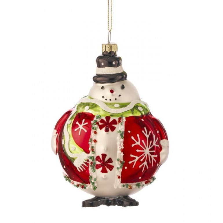 4" Glass Chubby Snowman Ornament