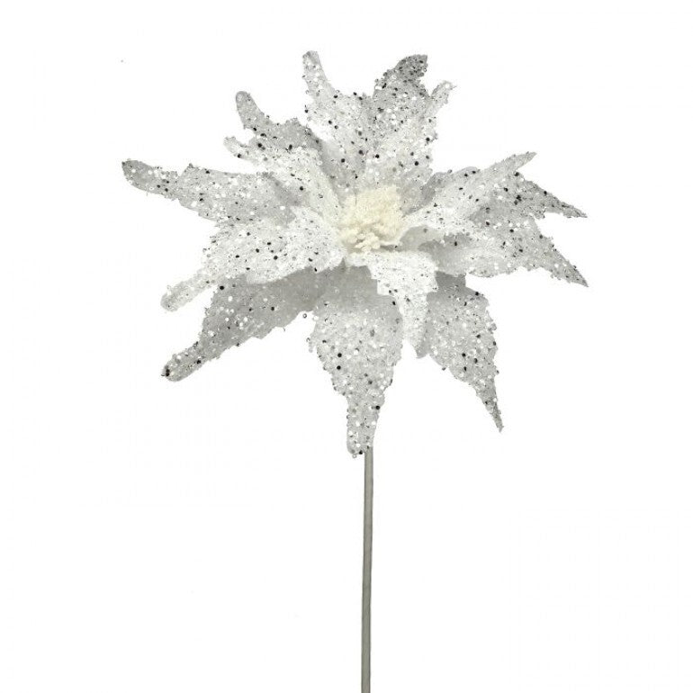 22" Sequin + Glitter Poinsettia Stem