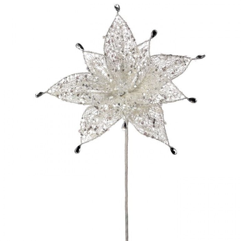 24" Crystal Glitter Poinsettia Stem