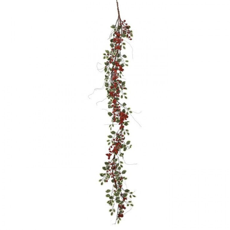 60" Iced Holly + Berry + Evergreen Garland