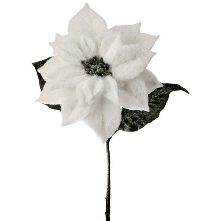 28" Fur Velvet Poinsettia - White