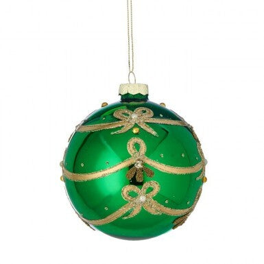 4" Glass Bow Tie Ball Ornament