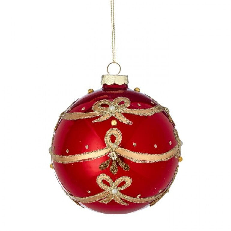 4" Glass Bow Tie Ball Ornament
