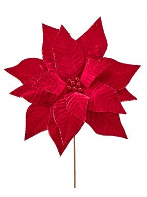 24" Velvet Poinsettia Stem W/20"D