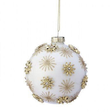 4" Glass Gltr Jewel Starburst Ball Ornament