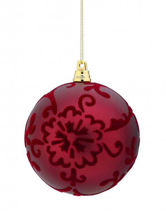 4" Vp Flocked Scroll Ball Ornament