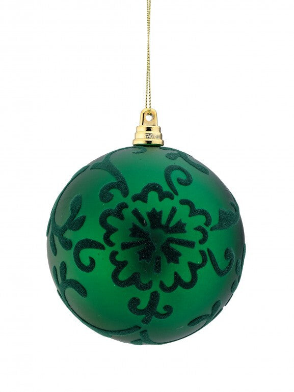 4" Vp Flocked Scroll Ball Ornament