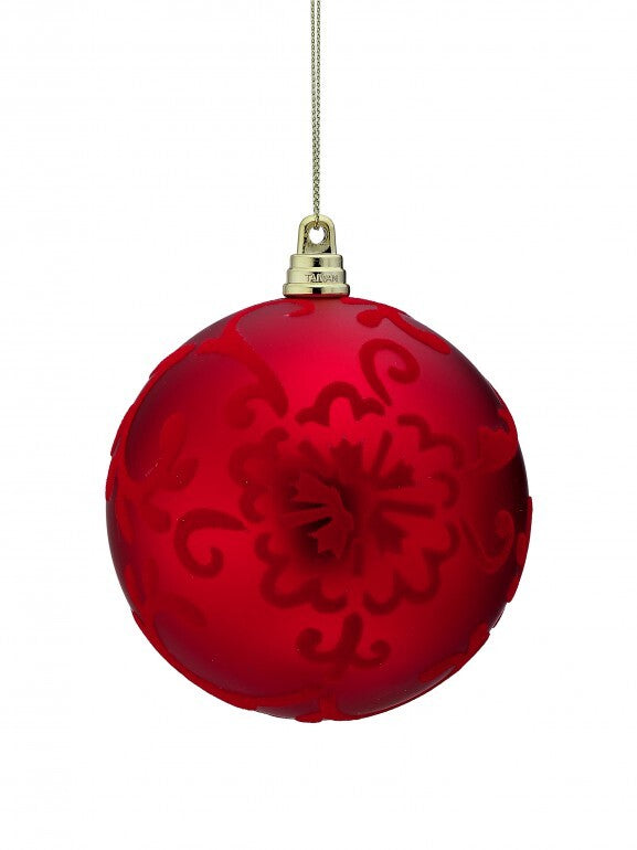 4" Vp Flocked Scroll Ball Ornament