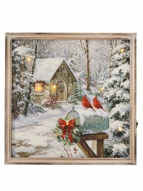 16x16LED/Battery/Timer Winter Lodge W/Cardinals Art
