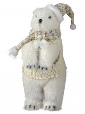 14.5" Faux Fur Winter Bear W/Hat/Scarf