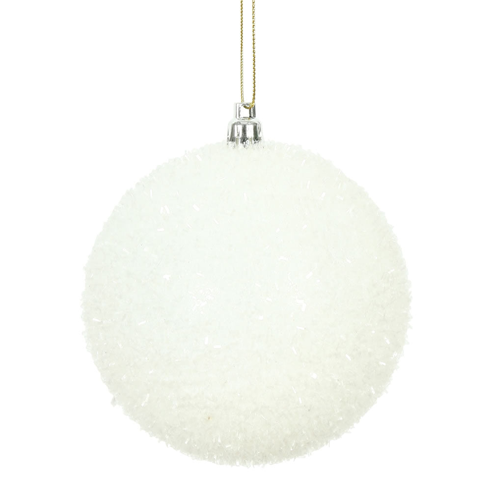 4" White Tinsel Ball Ornament
