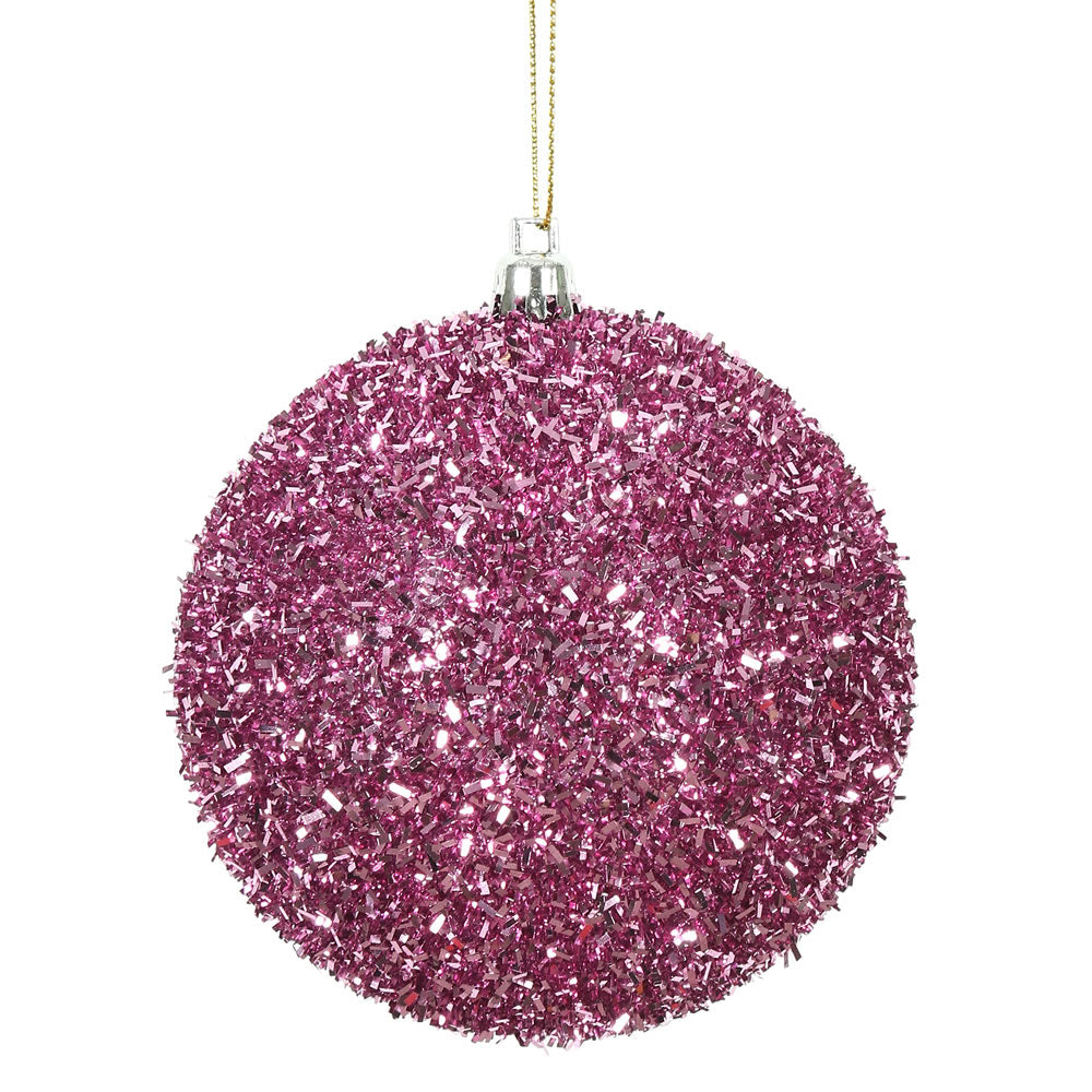 4" Pink Tinsel Ball Ornament