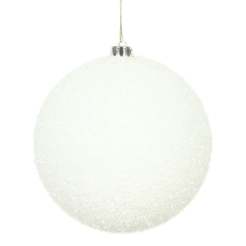 6" White Tinsel Ball Ornament