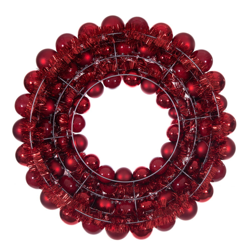 28" Red Matte Shiny Pearl Ball Wreath UV