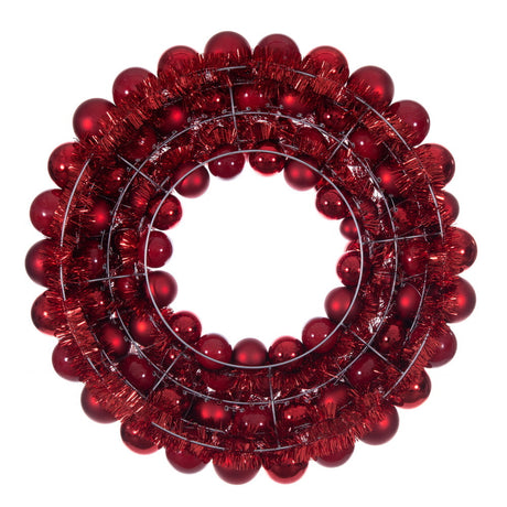 28" Red Matte Shiny Pearl Ball Wreath UV