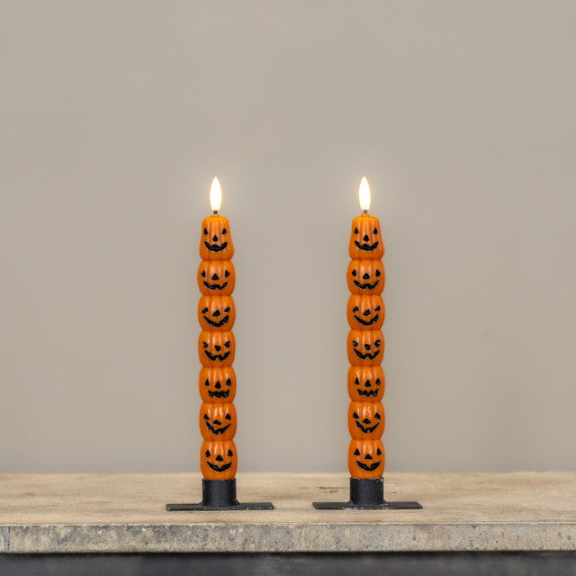 Set/2 - 9.75" 3d Flame Jack O Lantern Taper Candles