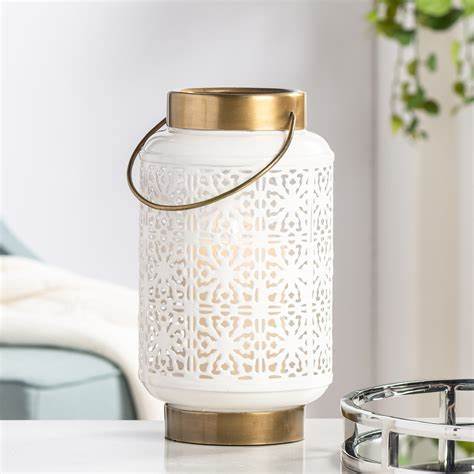 Elise White Enamel 11H" Metal Cutout Lantern