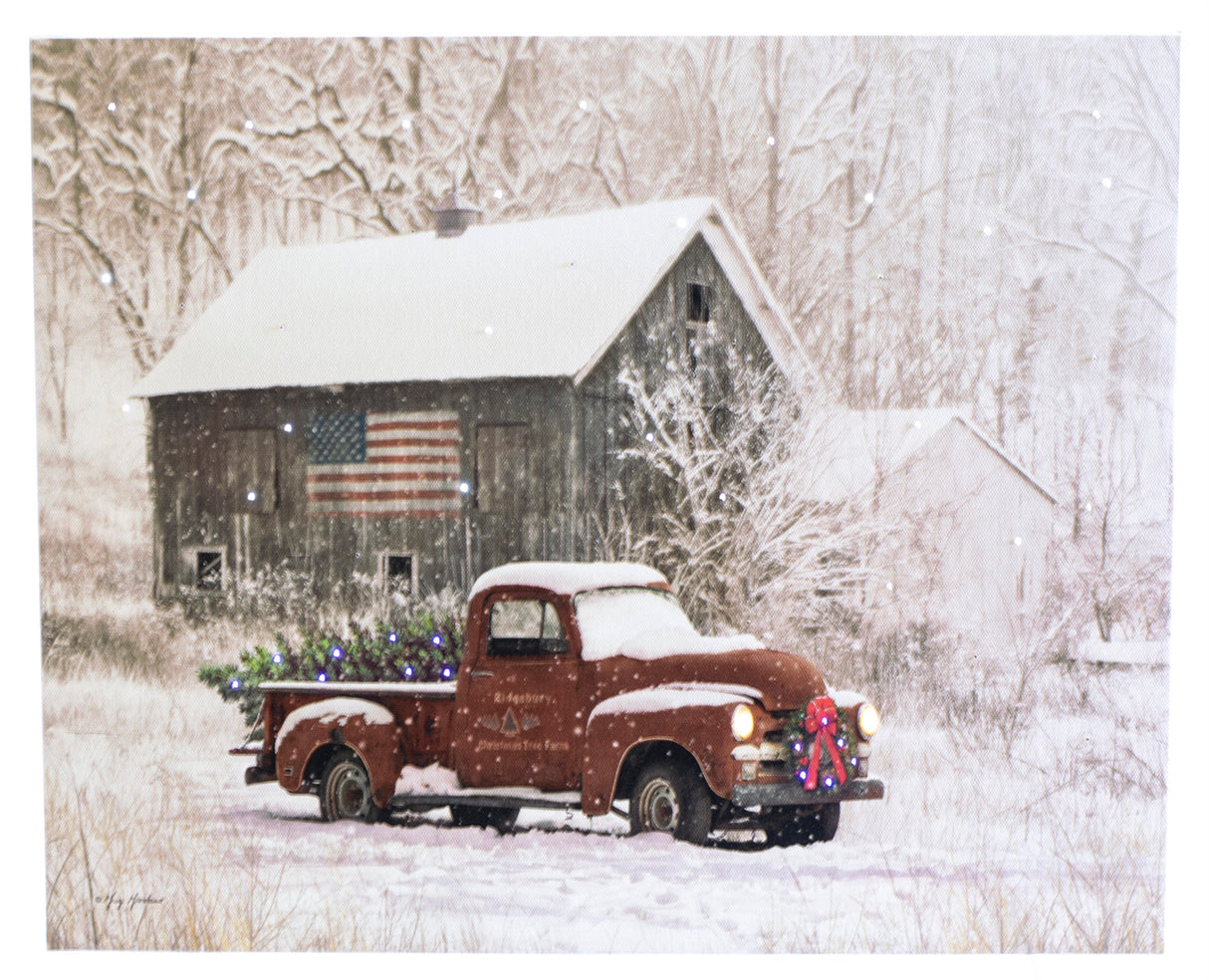 Lit Picture -  Red Truck & Barn