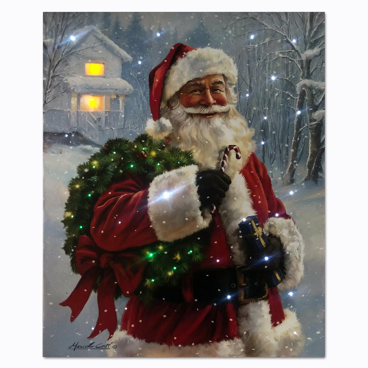 Lit Picture -  Santa w/ Wreath